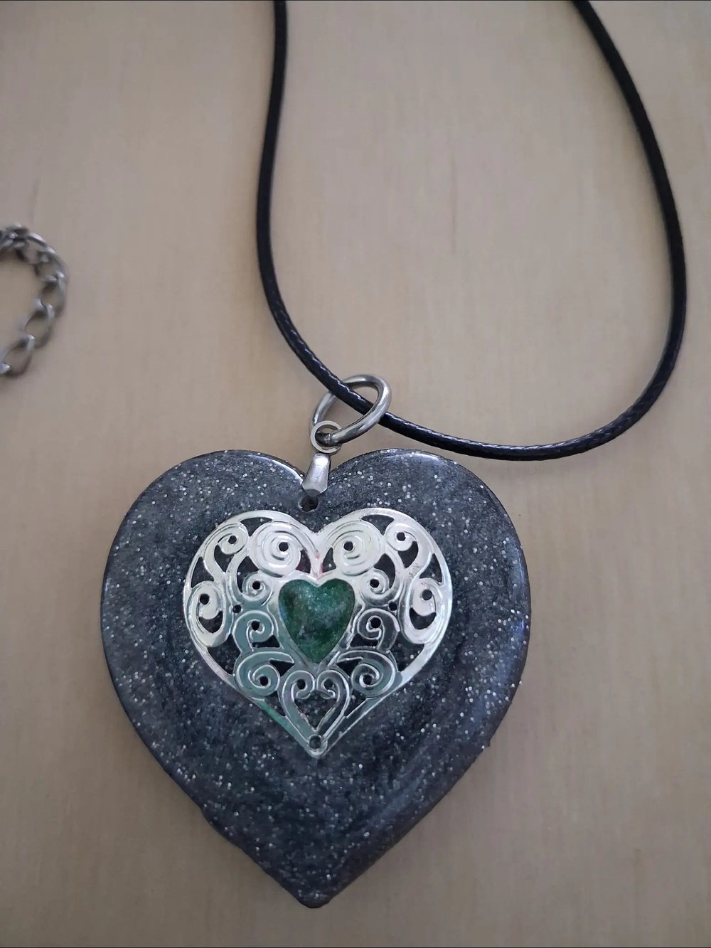 Heart Pendant Necklace with Green Stone Accent - Women's Jewelry